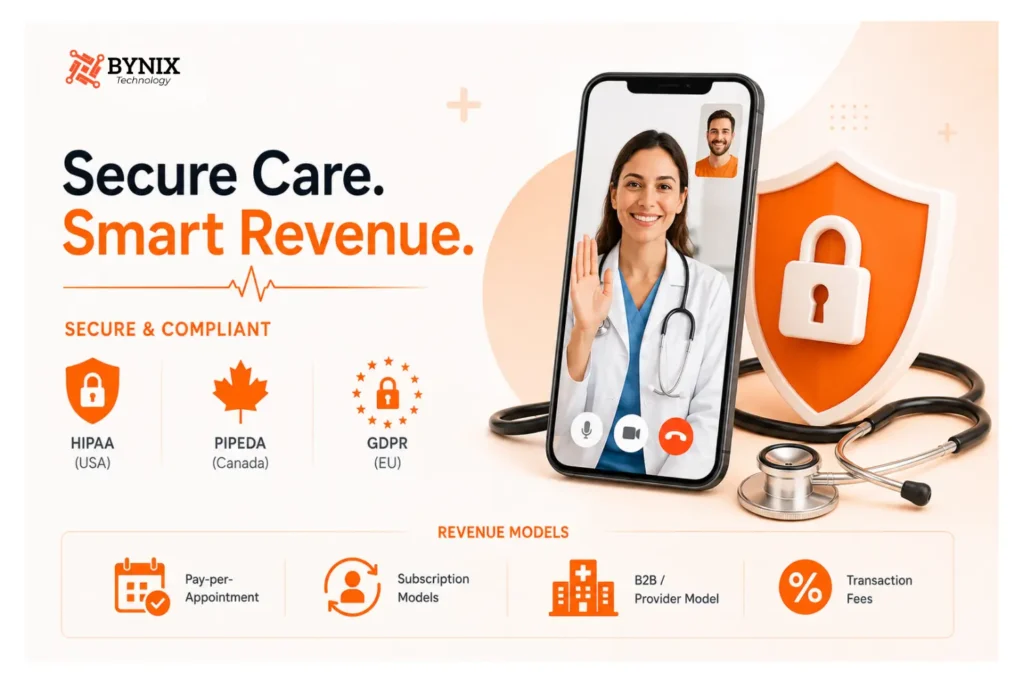 HIPAA compliant telehealth app security and revenue models